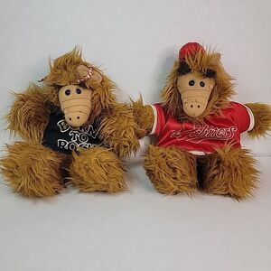 2 Alf Puppets 11” “Born to Rock & Orbiters" 1988 Burger King Plush Vintage Clean